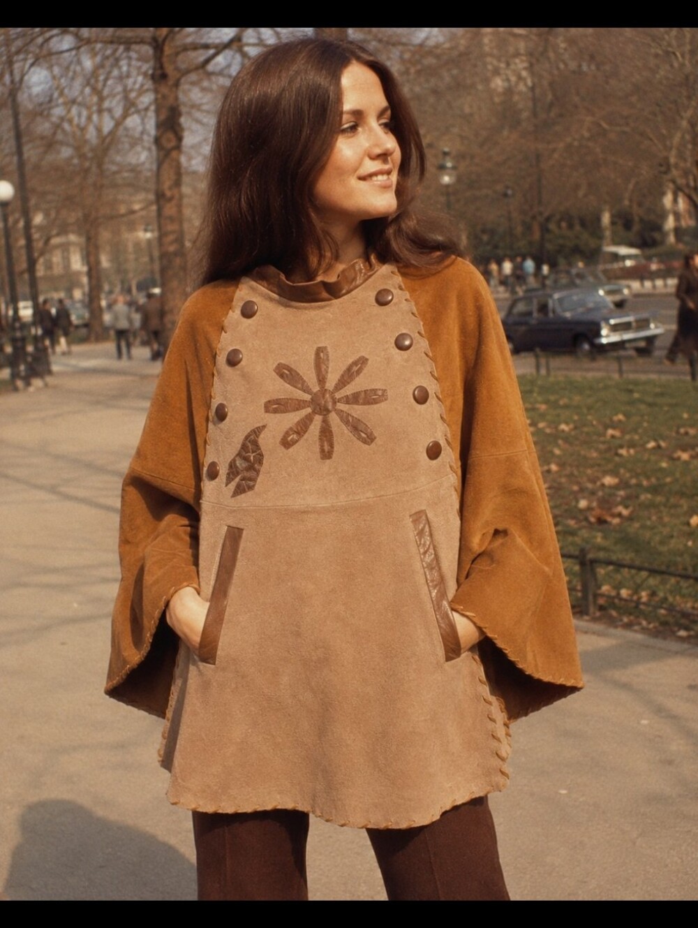 Vintage FLOWER 2 Tone SUEDE Cape Poncho